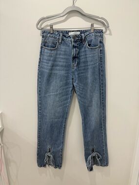 Ankle Tie-Hem Jeans in Light Blue